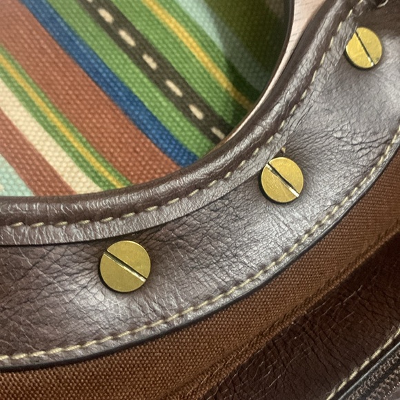 Fossil Cloth Boho Striped Bag w/ wooden handles ..GREAT FALL BAG - Picture 8 of 11